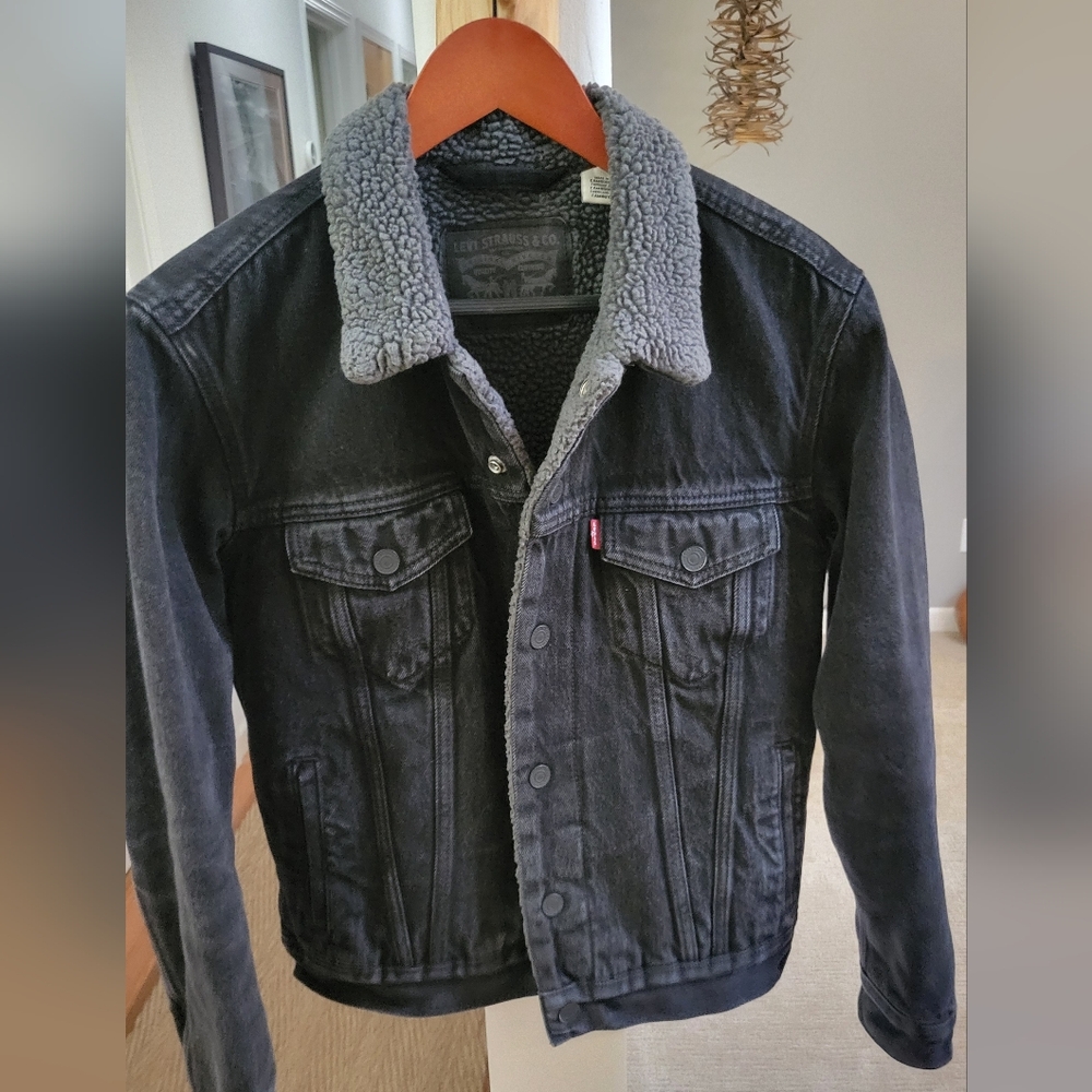 LEVI'S Jacket FauxFur Lined Trucker Jacket Size XS / Denim - Jeans Black EUC